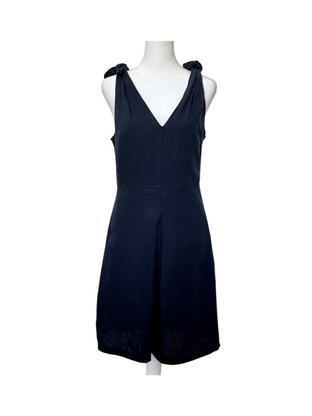 Gap Navy Linen Midi Dress Tie Shoulder Deep V Preppy Coastal Resort - Picture 2 of 11